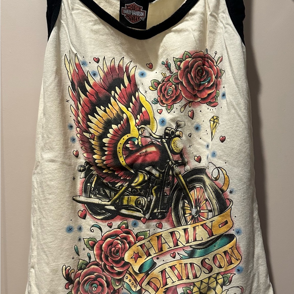 Harley-Davidson Cream and Black Tank Top